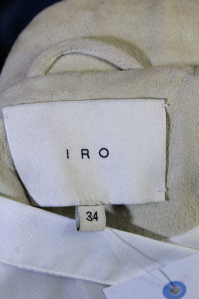 IRO Womens Leather Suede Fringe Collared Full Zip Biker Jacket Yellow Size 34