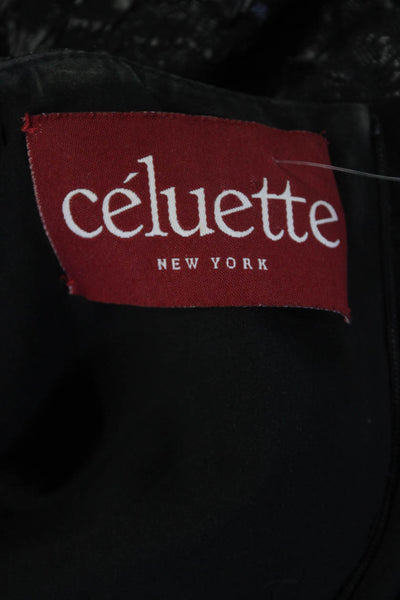 Celuette Womens Metallic Brocade Crew Neck A-Line Cocktail Dress Black Size M