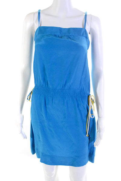 Sophia Eugene Womens Silk Tied Drawstring Frayed Back Keyhole Dress Blue Size 2