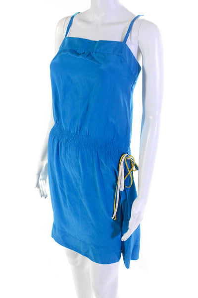 Sophia Eugene Womens Silk Tied Drawstring Frayed Back Keyhole Dress Blue Size 2
