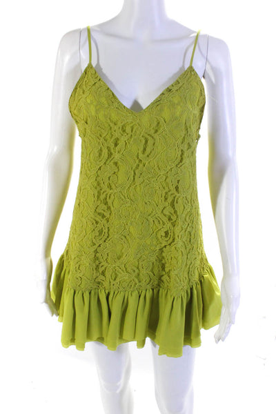 Lovers + Friends Womens Abstract Lace Ruffled Hem Mini Dress Green Size S