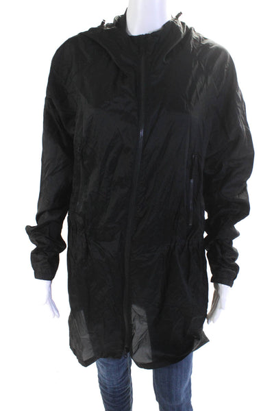 Theory 38 Womens Long Hooded Anorak Windbreaker Jacket Black Size Small
