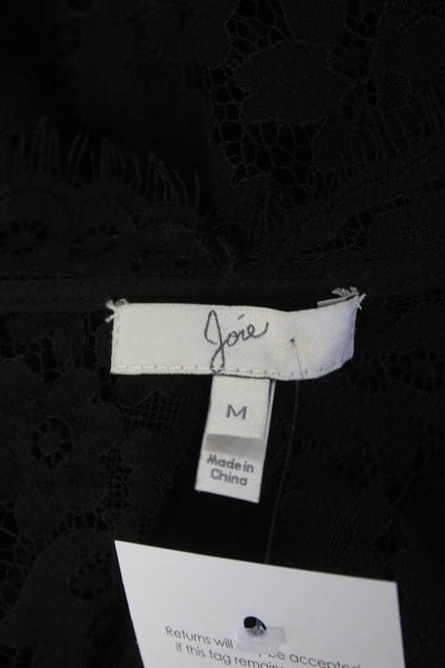 Joie Womens Short Sleeve V Neck Floral Lace Top Blouse Black Size Medium