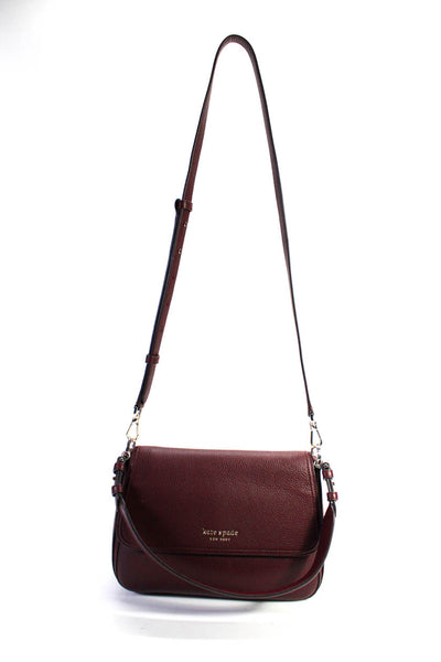 Kate Spade New York Grained Leather Flap Close Top Handle Crossbody Handbag Red