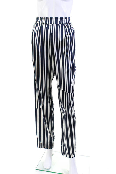 Thakoon Addition Womens Navy White Silk Striped High Rise Straight Pants Size 4