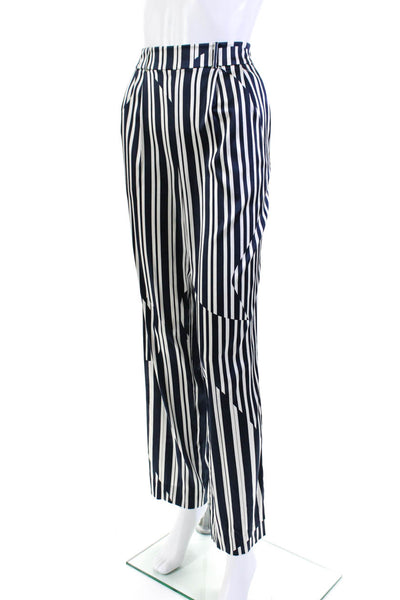 Thakoon Addition Womens Navy White Silk Striped High Rise Straight Pants Size 4