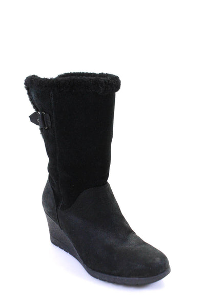Ugg Women's Suede Waterproof Shearling Lined Wedge Boots Black Size 8