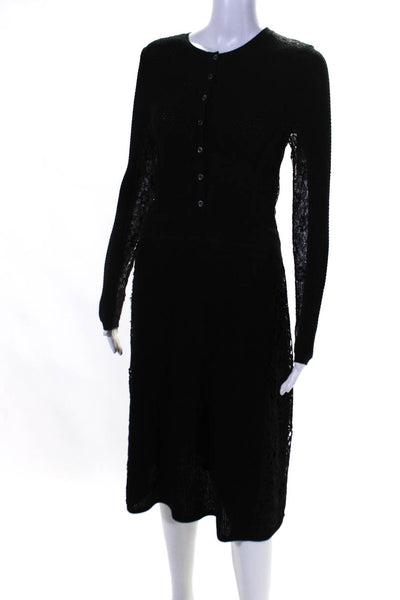 Oscar de la Renta Women's Long Sleeves Fit Flare Midi Dress Black Size M