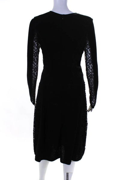 Oscar de la Renta Women's Long Sleeves Fit Flare Midi Dress Black Size M