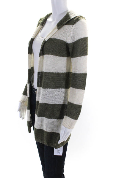 360 Sweater Womens Striped Long Sleeves Hoodie Green White Size Small