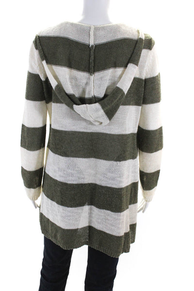 360 Sweater Womens Striped Long Sleeves Hoodie Green White Size Small