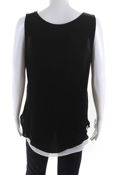 Ecru Womens Silk Chiffon Keyhole Front Sleeveless Tank Blouse Black White Size M