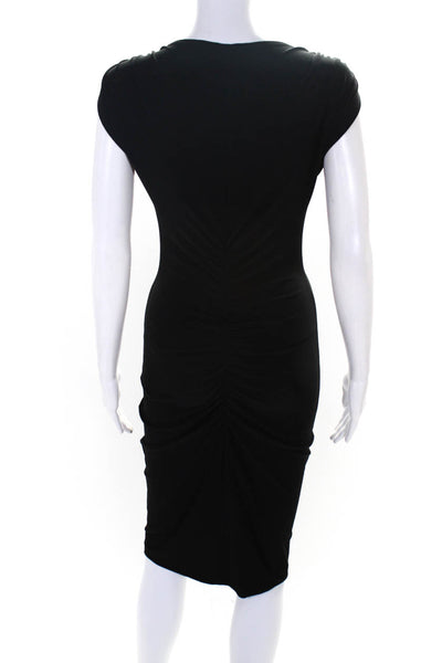 KAMALIKULTURE Womens V Neck Ruched Body Con Dress Black Size Small
