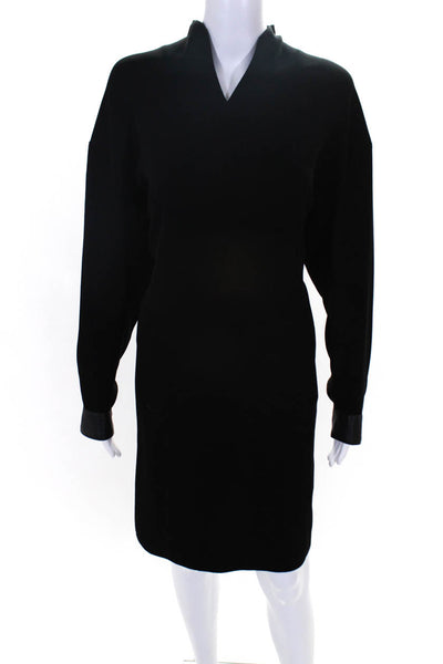 Vince Womens Back Zip Long Sleeve V Neck Shift Dress Black Size Extra Large