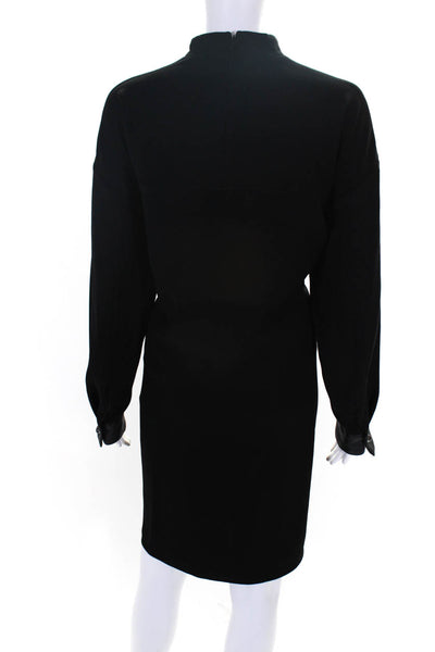 Vince Womens Back Zip Long Sleeve V Neck Shift Dress Black Size Extra Large