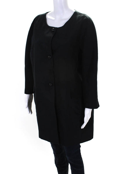 Talbots Womens Button Front 3/4 Sleeve Scoop Neck Coat Black Cotton Size 18