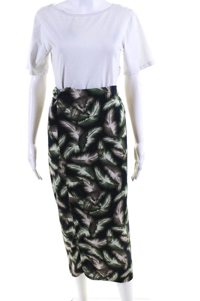 Sophyline Women's Feather Print Midi Wrap Skirt Green Size L