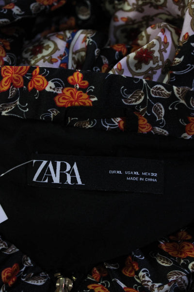 Zara Women's Satin Finish Floral Print Bomber Style Jacket Multicolor Size XL