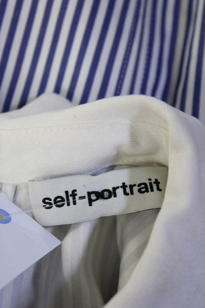 Self Portrait Women's Collar Sleeveless Belted Mini Dress Blue Stripe Size 8