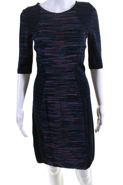 Missoni Womens Patchwork Textured 3/4 Sleeve Pullover Midi Dress Blue Size 10