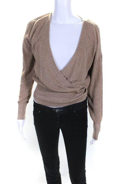 L'Agence Womens Long Sleeves V Neck Sweater Brown Metallic Size Small