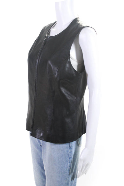 Designer Womes Leather Full Zipper Vest Black Size Small