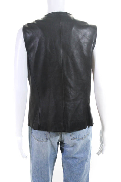 Designer Womes Leather Full Zipper Vest Black Size Small