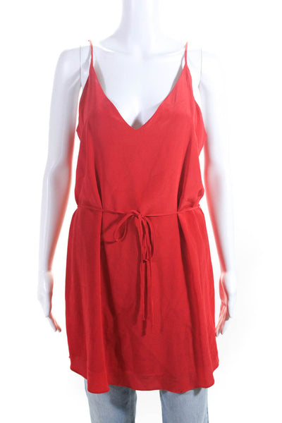 Rory Beca Womens Silk Crepe V-Neck Belted Tank Top Blouse Red Size M