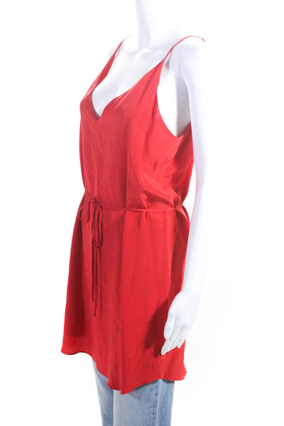 Rory Beca Womens Silk Crepe V-Neck Belted Tank Top Blouse Red Size M