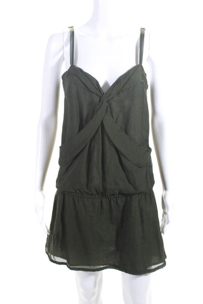 IRO Womens Silk Crepe Twisted Front Sleeveless A-Line Mini Dress Green Size 3