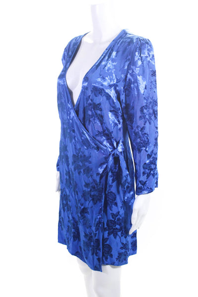 Majorelle Womens Jacquard V-Neck Long Sleeve Wrap Dress Cobalt Blue Size L