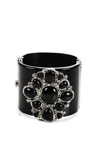 Chanel Womens Spring 2009 Gripoix Black Resin Crystals Bangle Bracelet