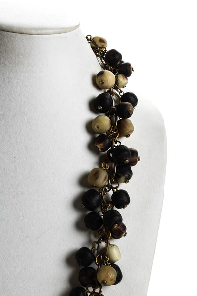 Designer Womens Brass Brown Resin Beaded Chain Link Necklace 36"