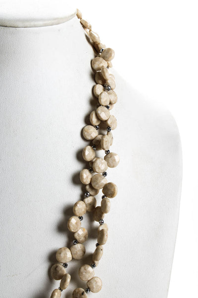 Designer Womens Cream Quartz Silver Tone Beaded Necklace 27"
