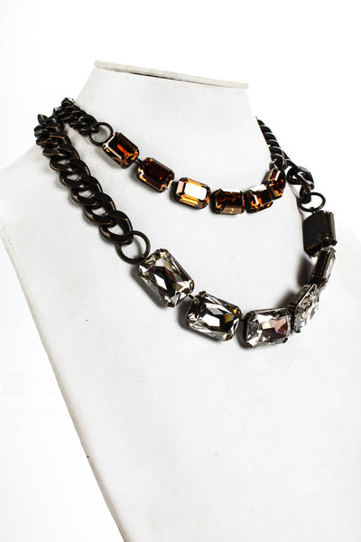 Designer Womens Brass Chunky Chain Crystals Statement Necklace