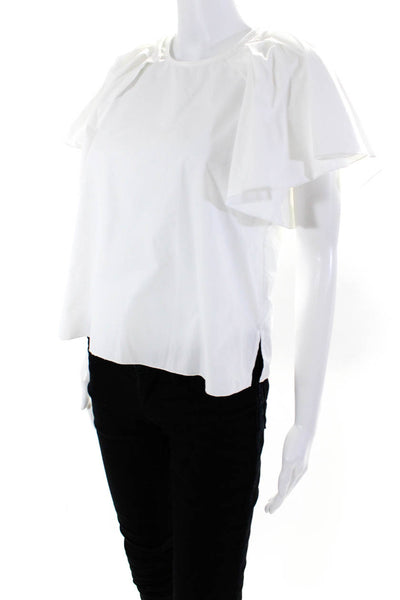 Ann Mashburn Women's Ruffle Crewneck Blouse White Size XS