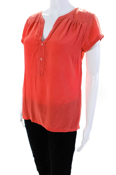 Calypso Saint Barth Women's Short Sleeve Button Front Silk Blouse Pink Size M