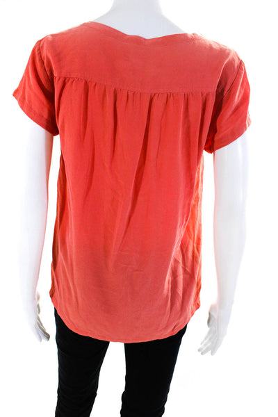 Calypso Saint Barth Women's Short Sleeve Button Front Silk Blouse Pink Size M
