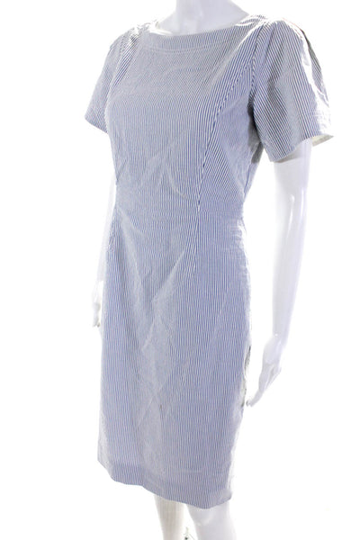 J Crew Women's Short Sleeve Mid Length Striped Sheath Dress White Blue Size 2