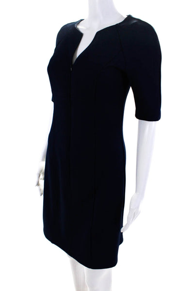 Trina Trina Turk Women's Short Sleeve Zip Front V Neck Sheath Dress Navy Size 2