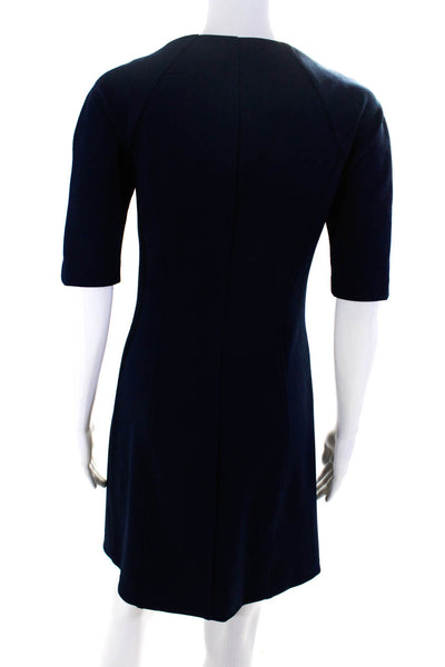 Trina Trina Turk Women's Short Sleeve Zip Front V Neck Sheath Dress Navy Size 2