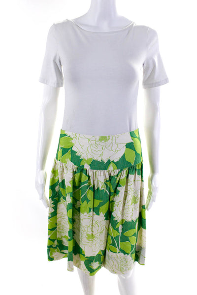 Trina Turk Women's Mid Rise Floral A Line Knee Length Skirt Green Size 2