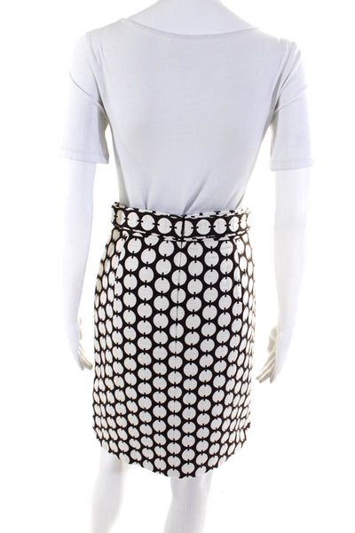 Tory Burch Women's Printed Knee Length Cotton Pencil Skirt White Brown Size 0