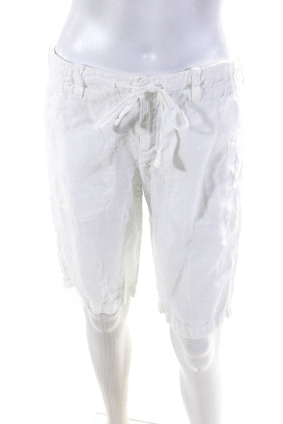 Vince Women's Mid Length Zip Fly Linen Casual Shorts White Size XS