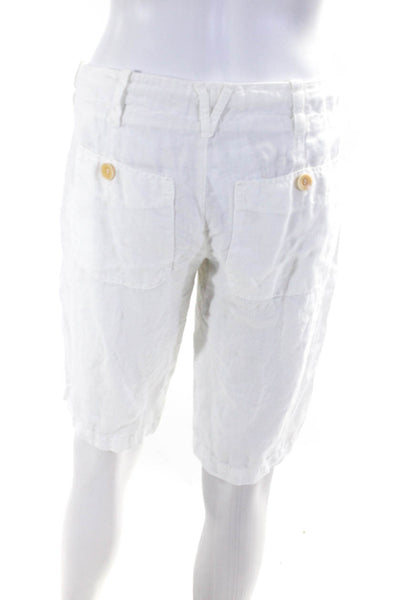 Vince Women's Mid Length Zip Fly Linen Casual Shorts White Size XS