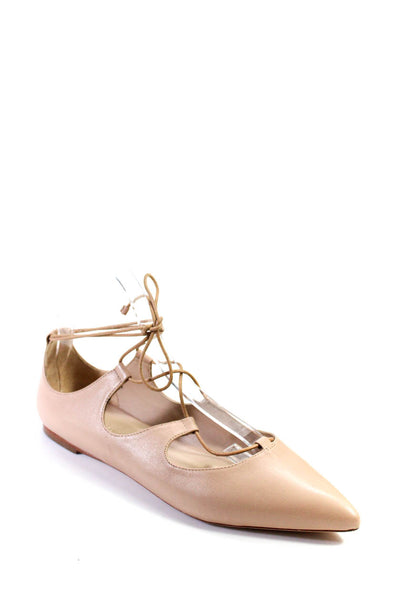 Loeffler Randall Womens Leather Strappy Tied Pointed Toe Flats Beige Size 9.5