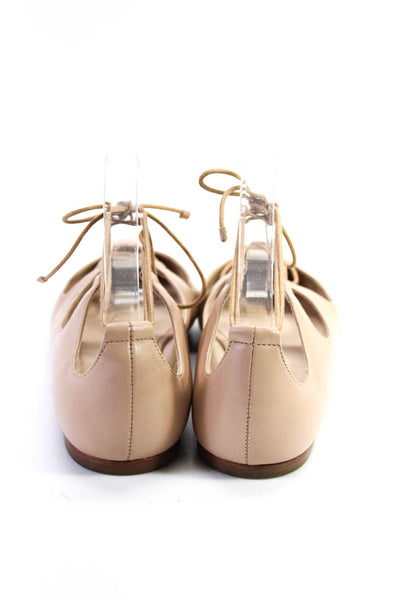 Loeffler Randall Womens Leather Strappy Tied Pointed Toe Flats Beige Size 9.5