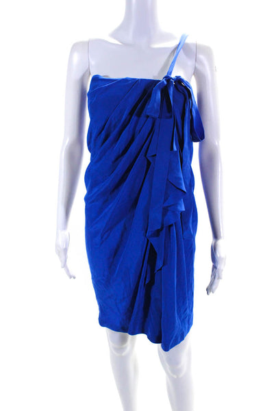 Robert Rodriguez Women's One Shoulder Cinch Mini Silk Dress Blue Size 4