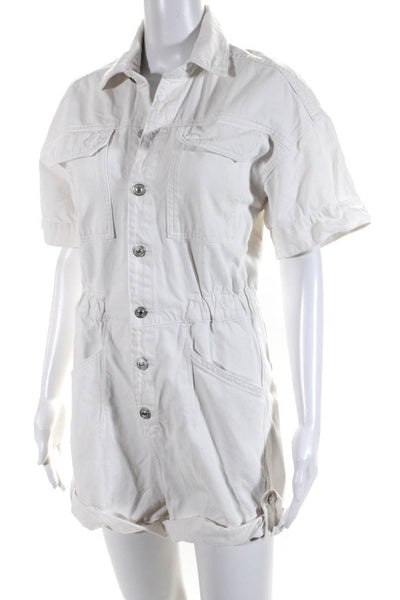 We The Free Womens Denim Elastic Buttoned Short Sleeved Romper White Size XS