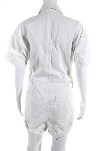 We The Free Womens Denim Elastic Buttoned Short Sleeved Romper White Size XS